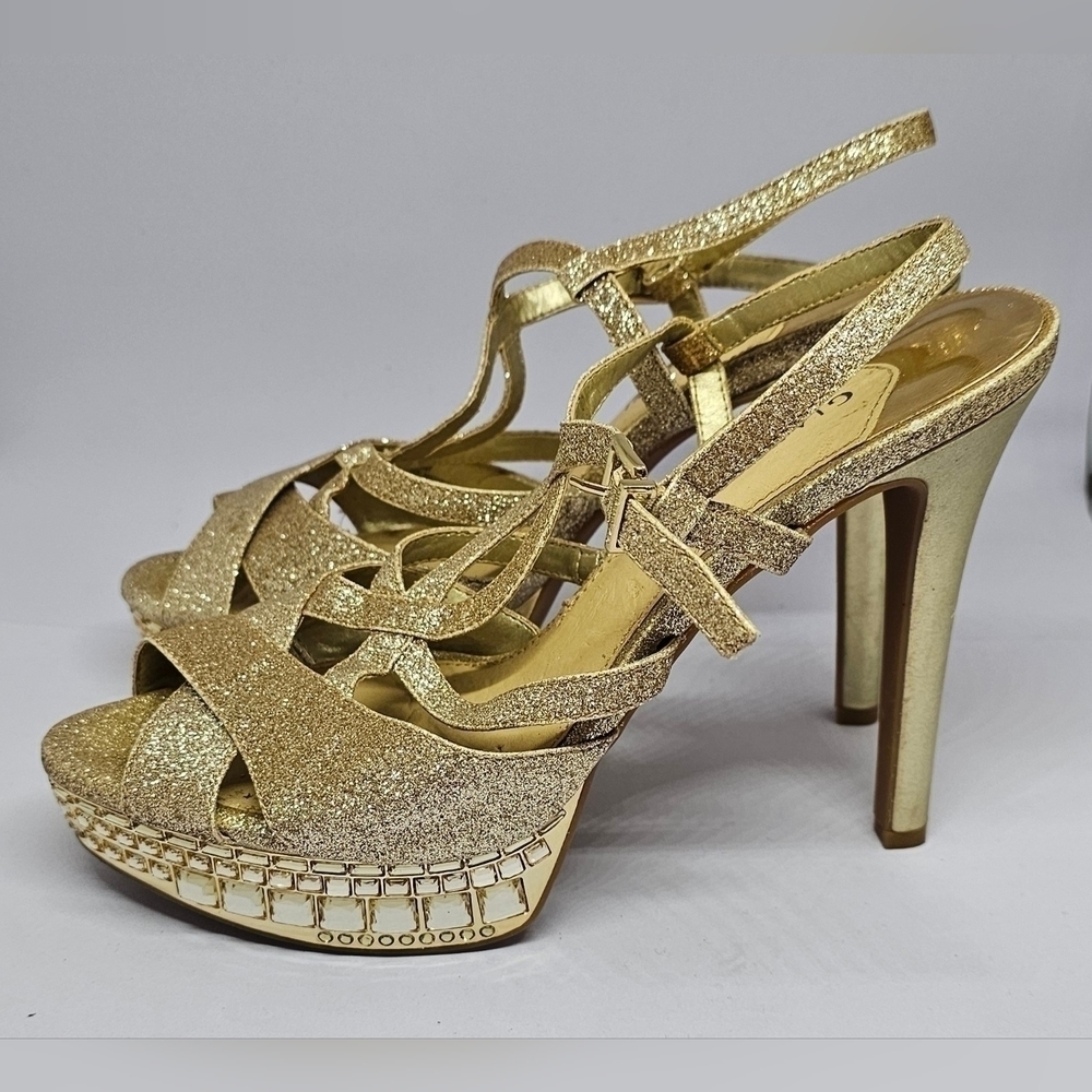 Gianni Bini Gold Glitter Strappy Sandals - Size 8.5 - Picture 2 of 10
